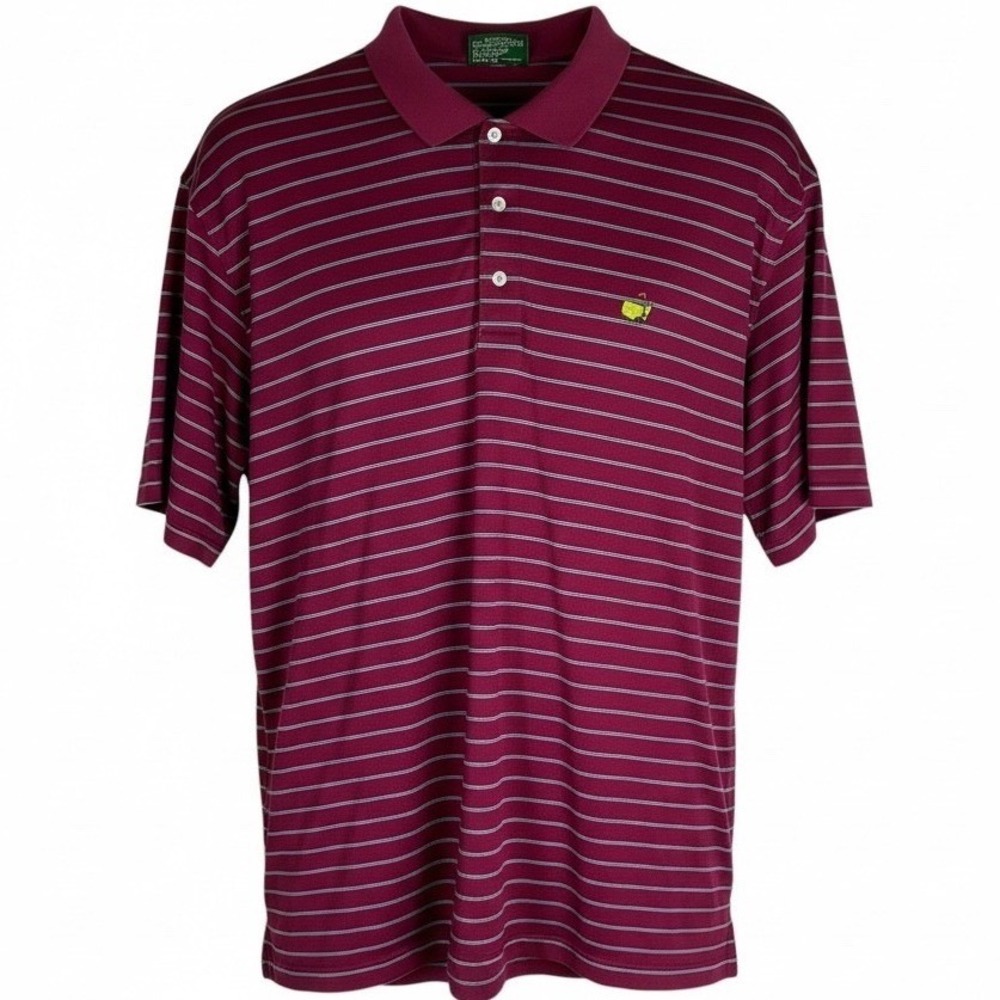 Masters Amen Corner Golf Polo Shirt Mens XXL Burgundy Stripe Pima‎ Cotton